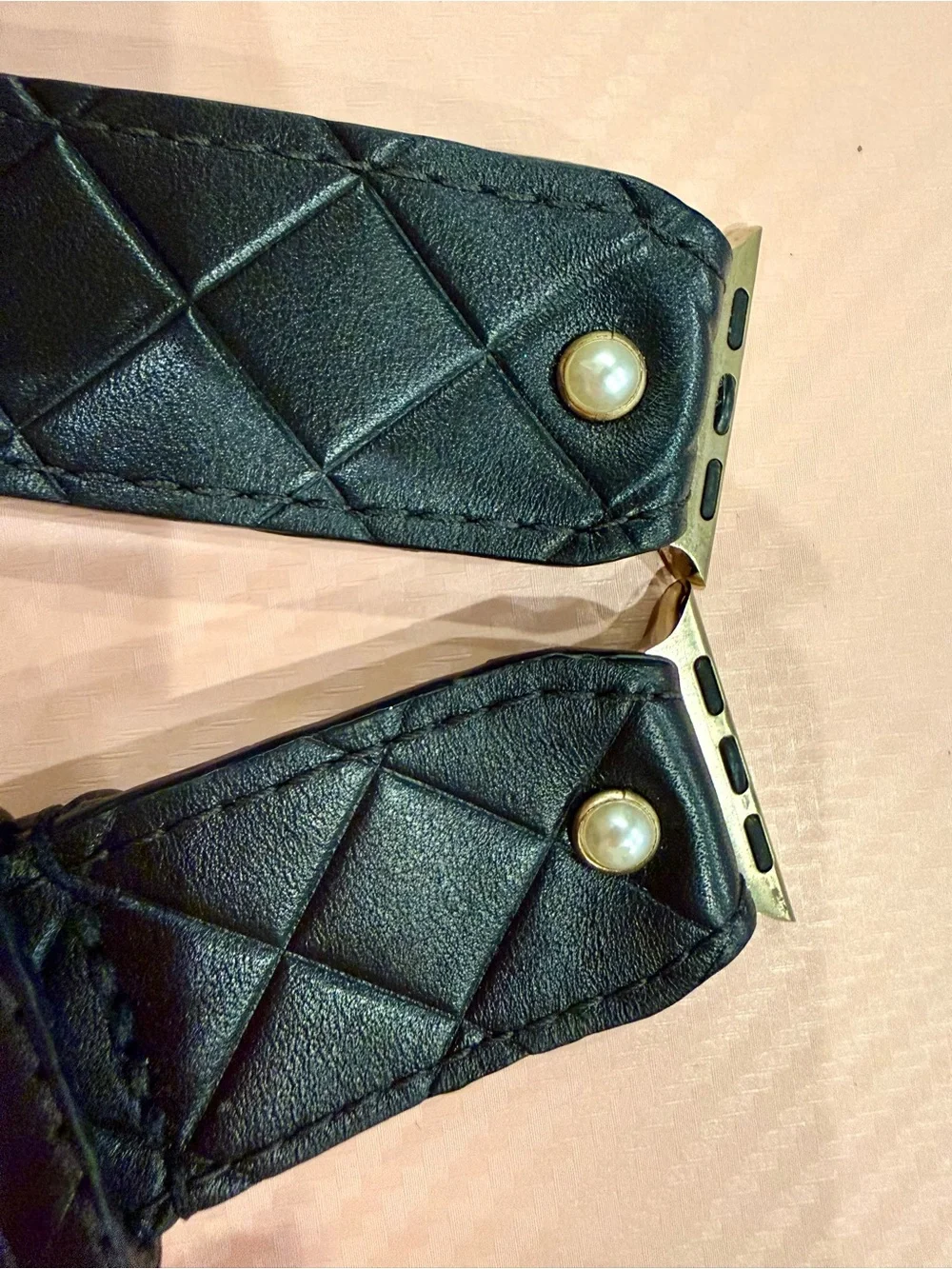 Black Quilted Leather Watch Strap with Gold Hardware by Spark’l Bands